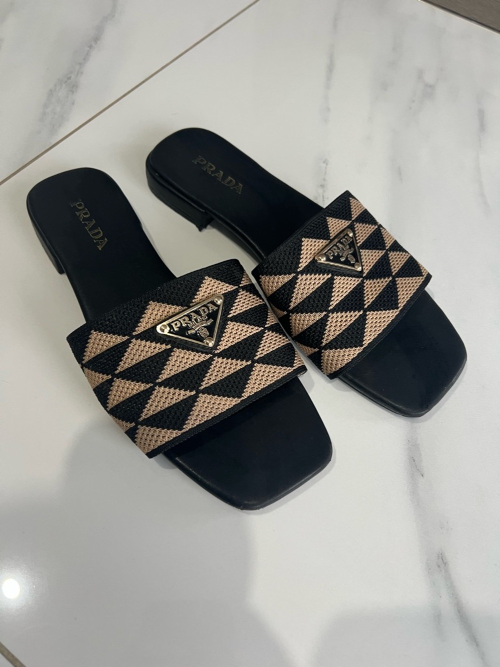 Beige and Black Jacquard Slippers
